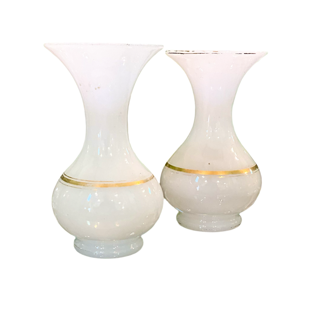 Pair of White Opaline Vases w/ gold line