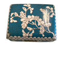 Turquoise & White Floral Cloisonne Small Rectangular HInged Box