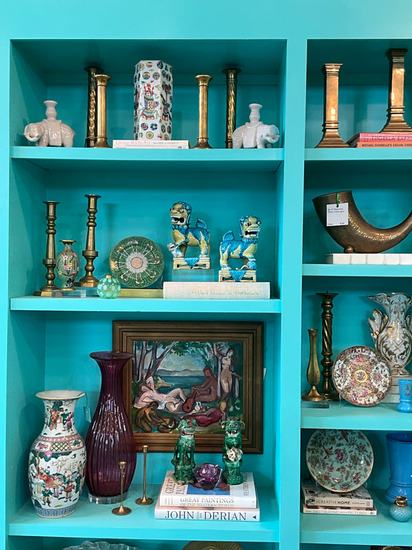 Pair of Yellow & Turquoise Foo Dogs