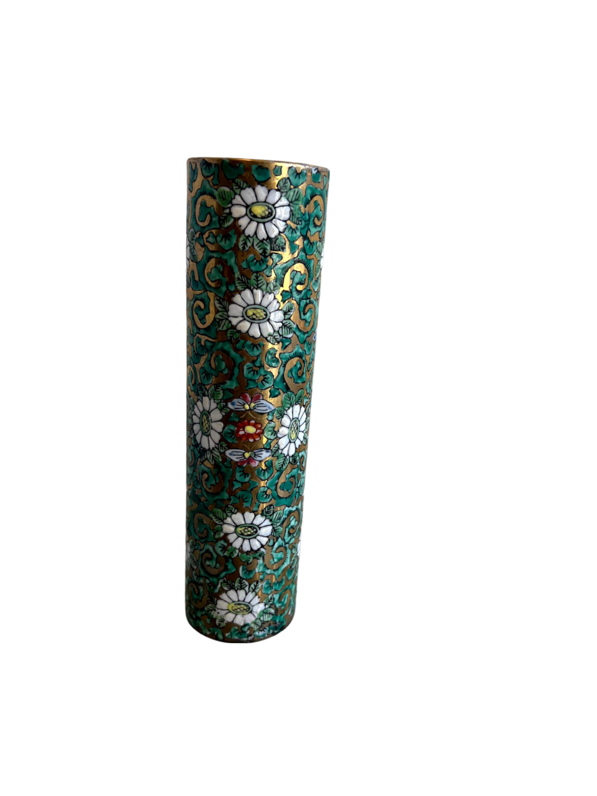 8" Green & Gold Floral Japanese Porcelain Vase