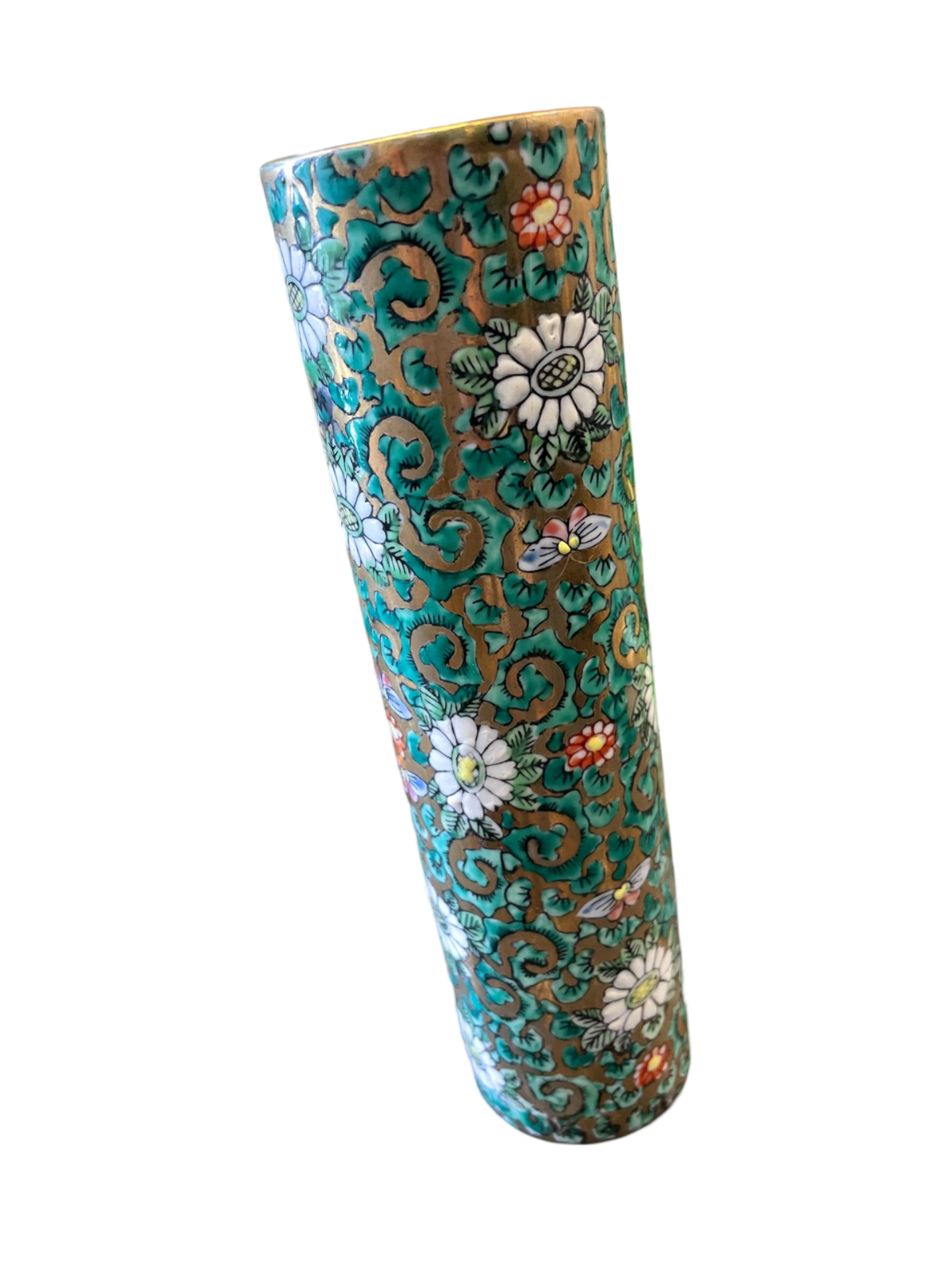 8" Green & Gold Floral Japanese Porcelain Vase