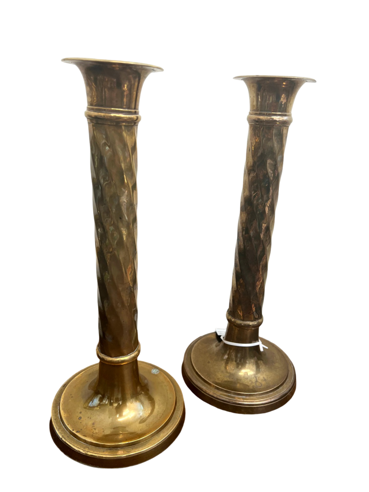 Pair of 14" Thick Brass Twist Candlesticks