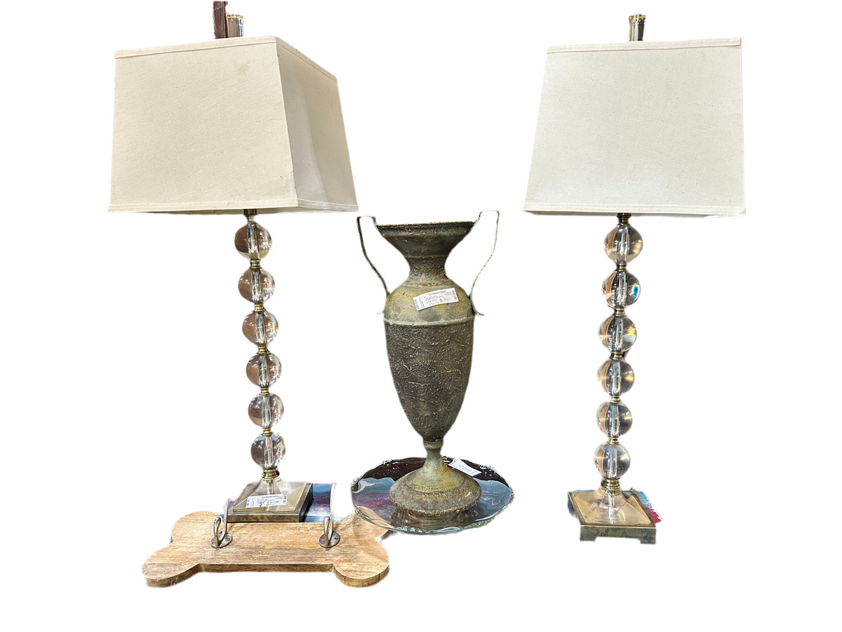 Pair of Lucite Stacked Ball Lamps