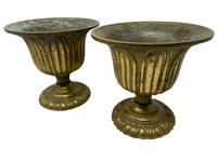 Pair of Heavy Brass flutted 10" Urns with feet