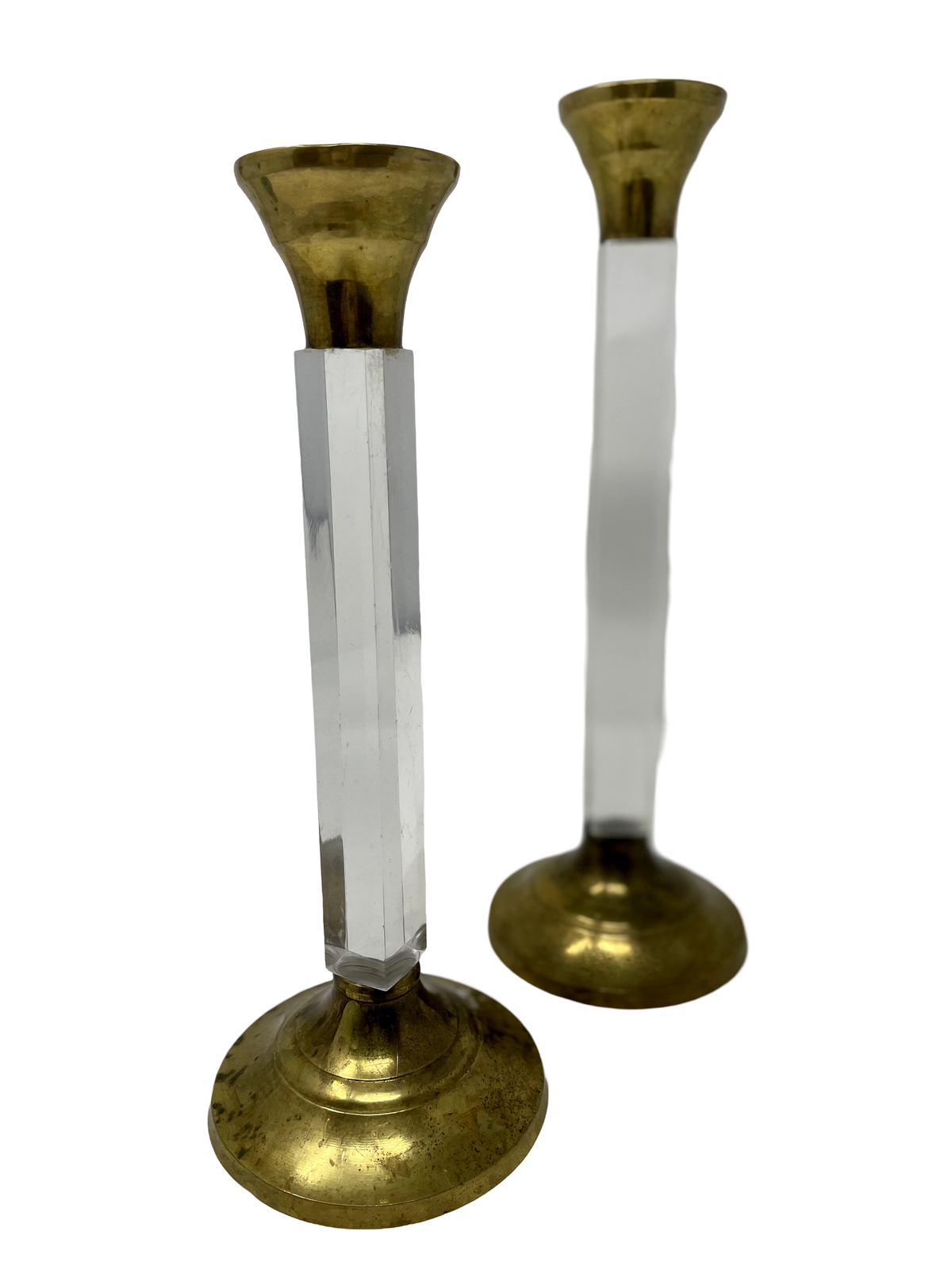 Pair of Lucite & Brass Candlesticks