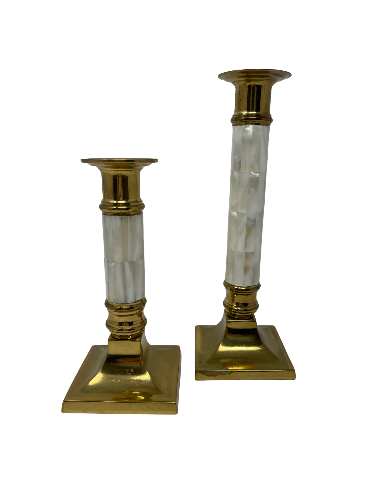 Pair of Brass & MOP Candlesticks