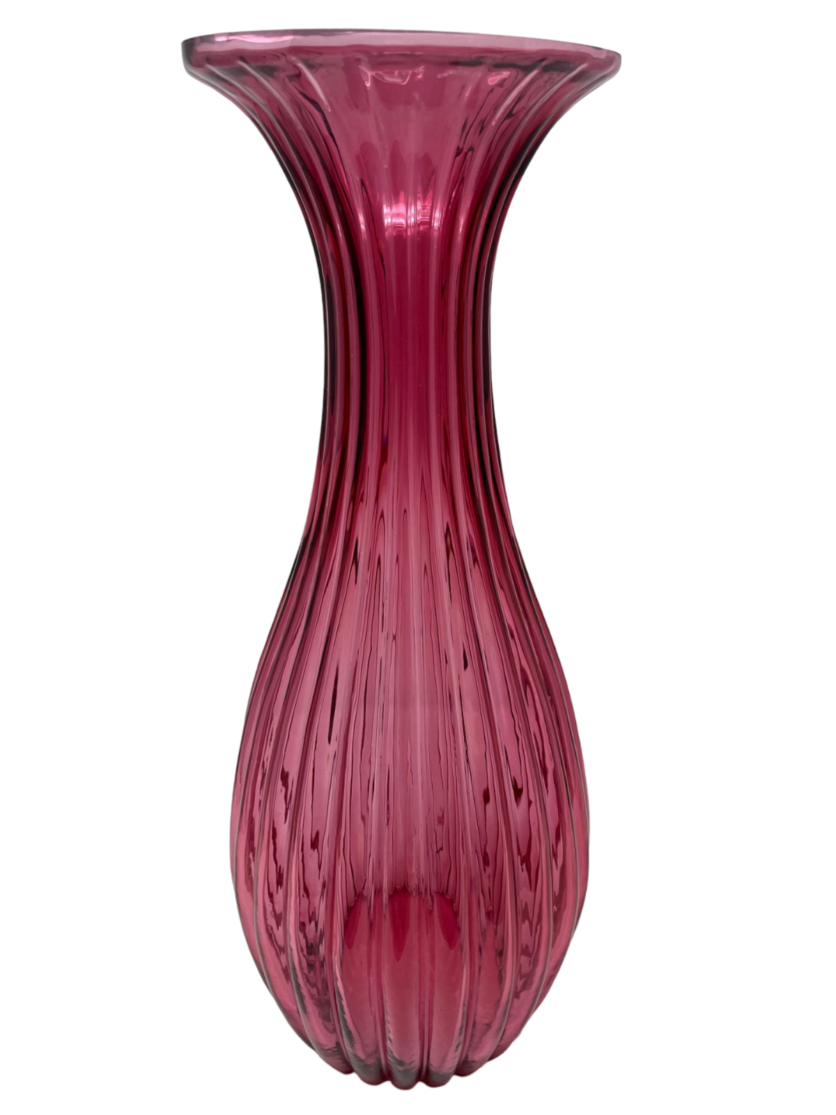 Pink 20" Ribbed Art Glass Vase