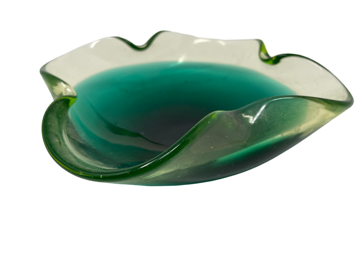 Green & Turquoise Art Glass Bowl