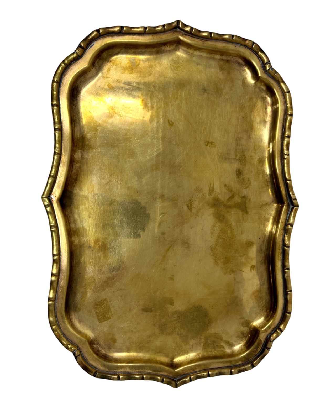 Scalloped Brass Tray w/ Faux Bamboo Edge