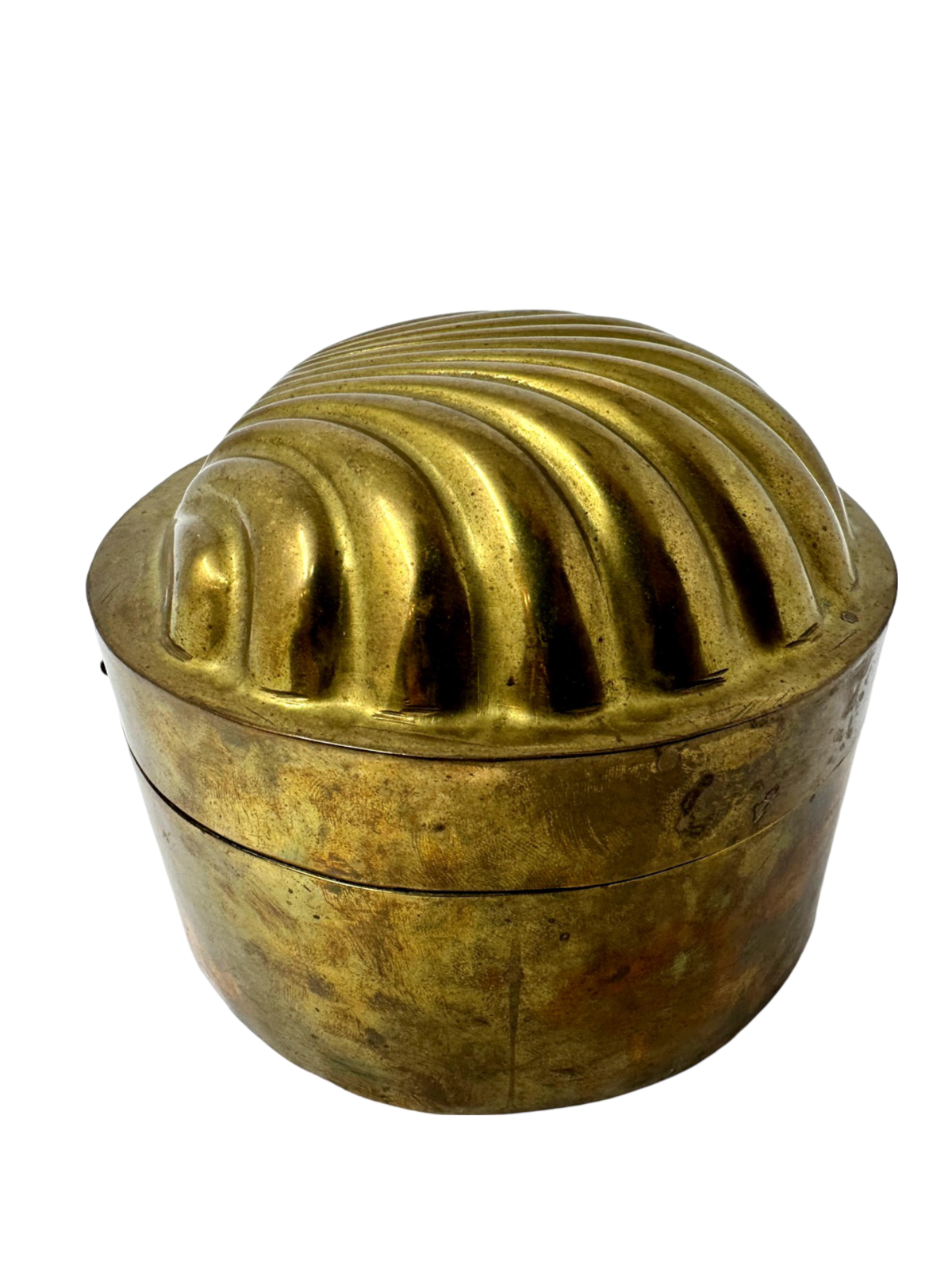 Round Brass Hinged Box with Shell on top