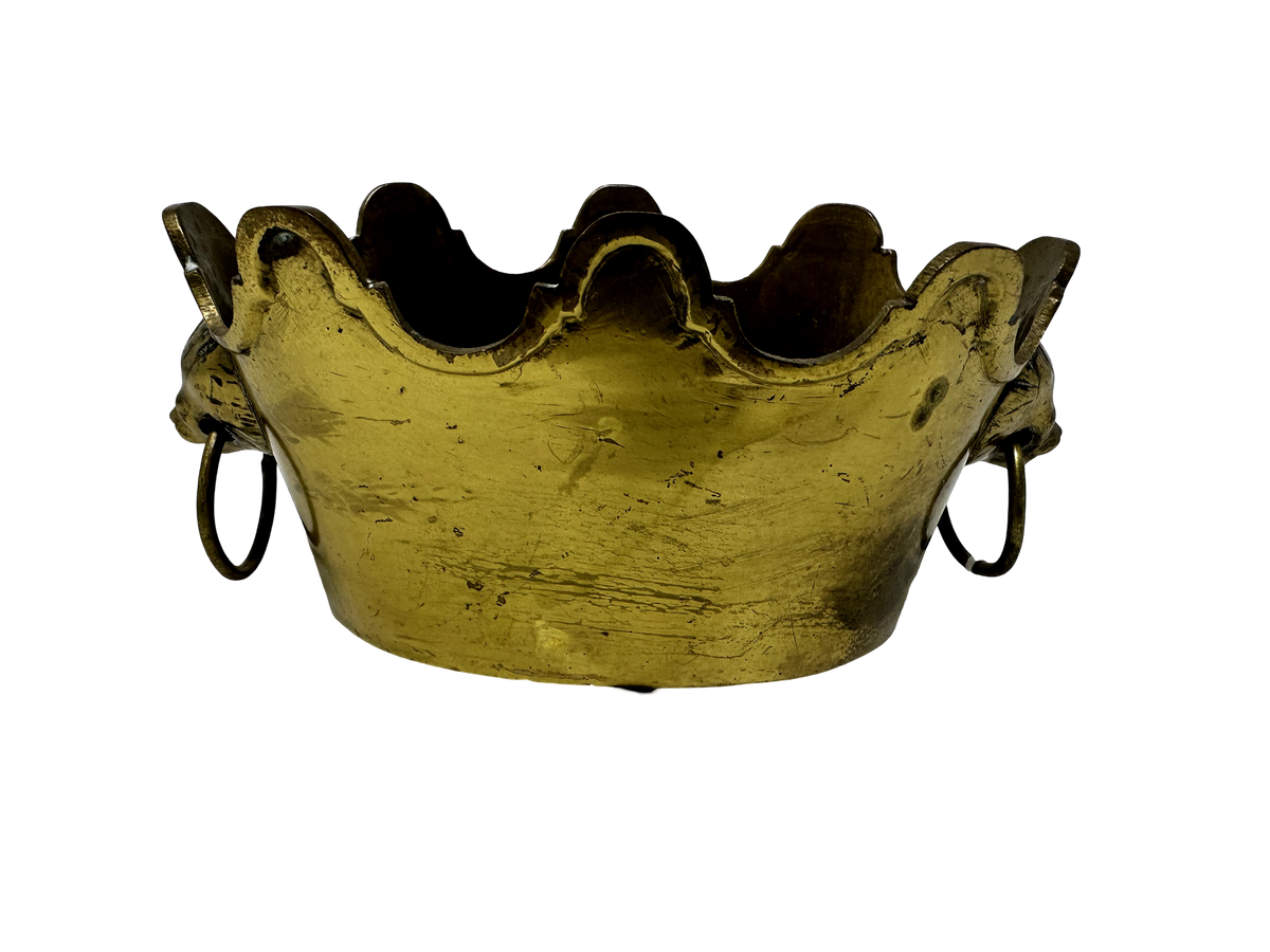 Oval Brass Planter w/ Lion's Head Handles , 6.5x4x3