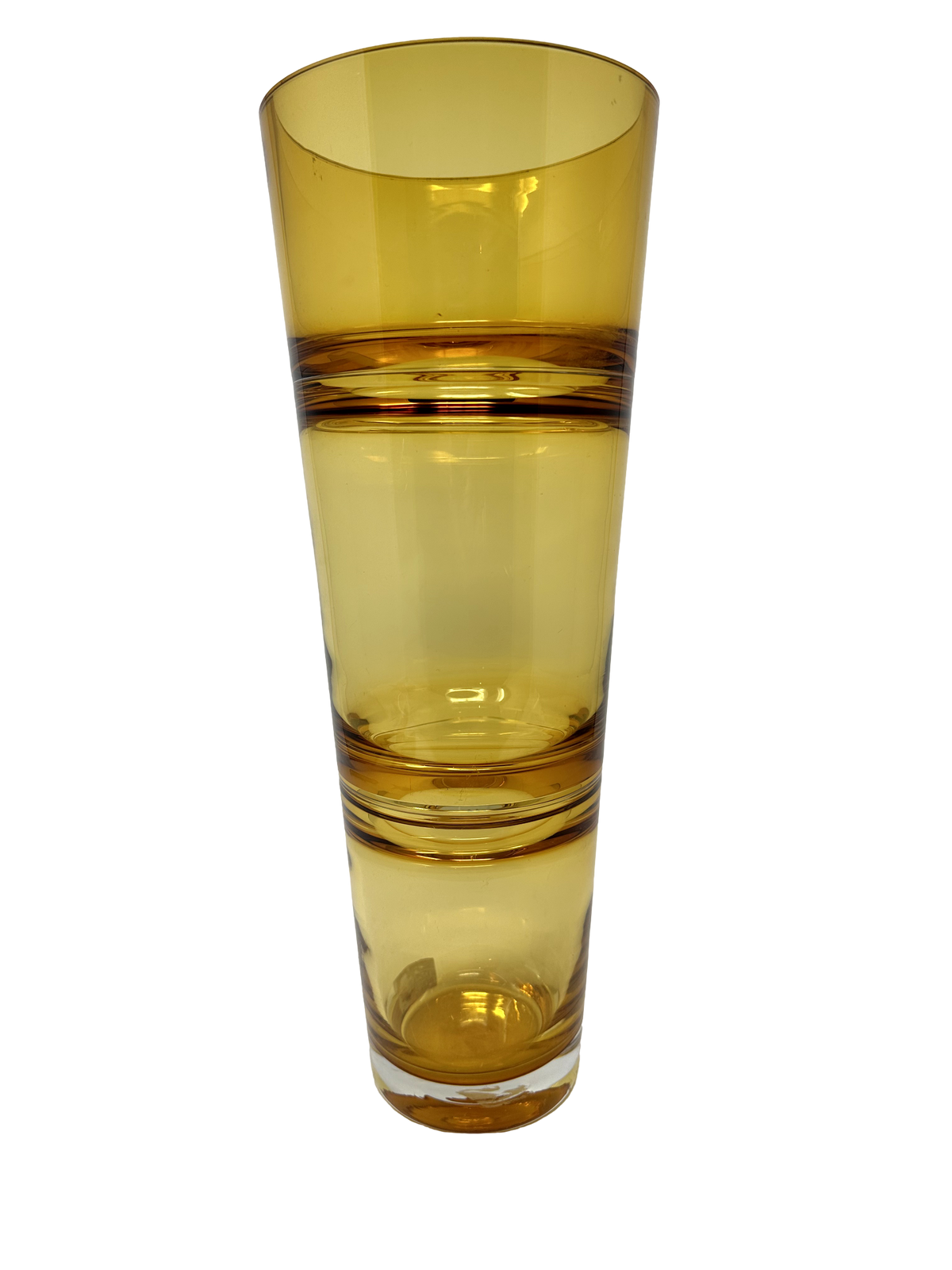 Mid Century Amber 16" Glass Vase w/ Rings