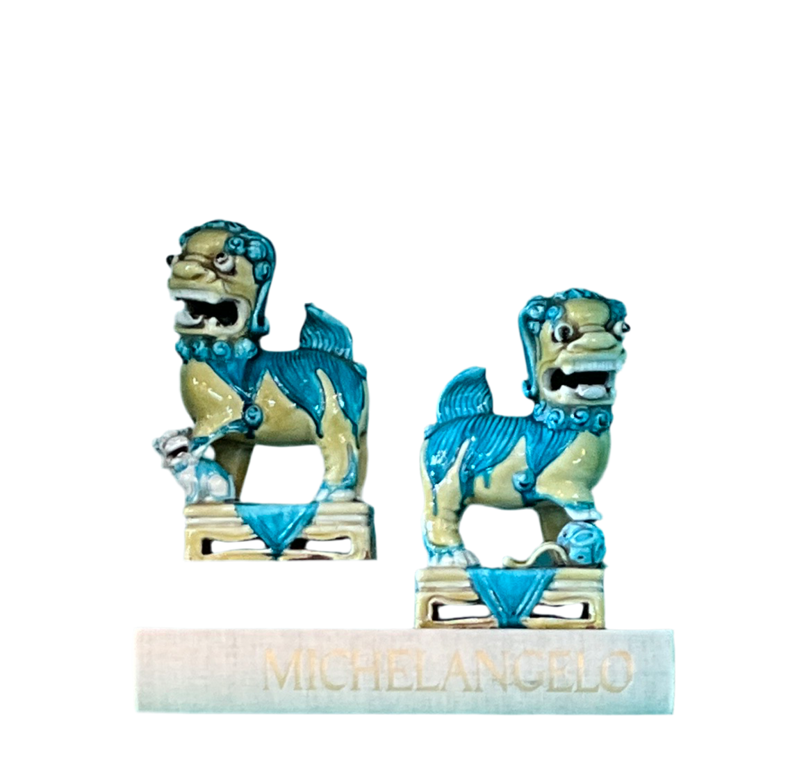 Pair of Yellow & Turquoise Foo Dogs