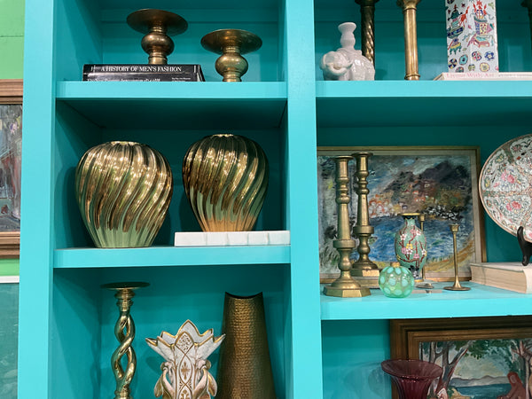 Pair of Ribbed Brass Vases