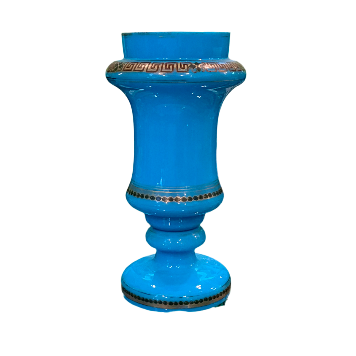 Blue Opaline Vase w/ Gold Greek Key border