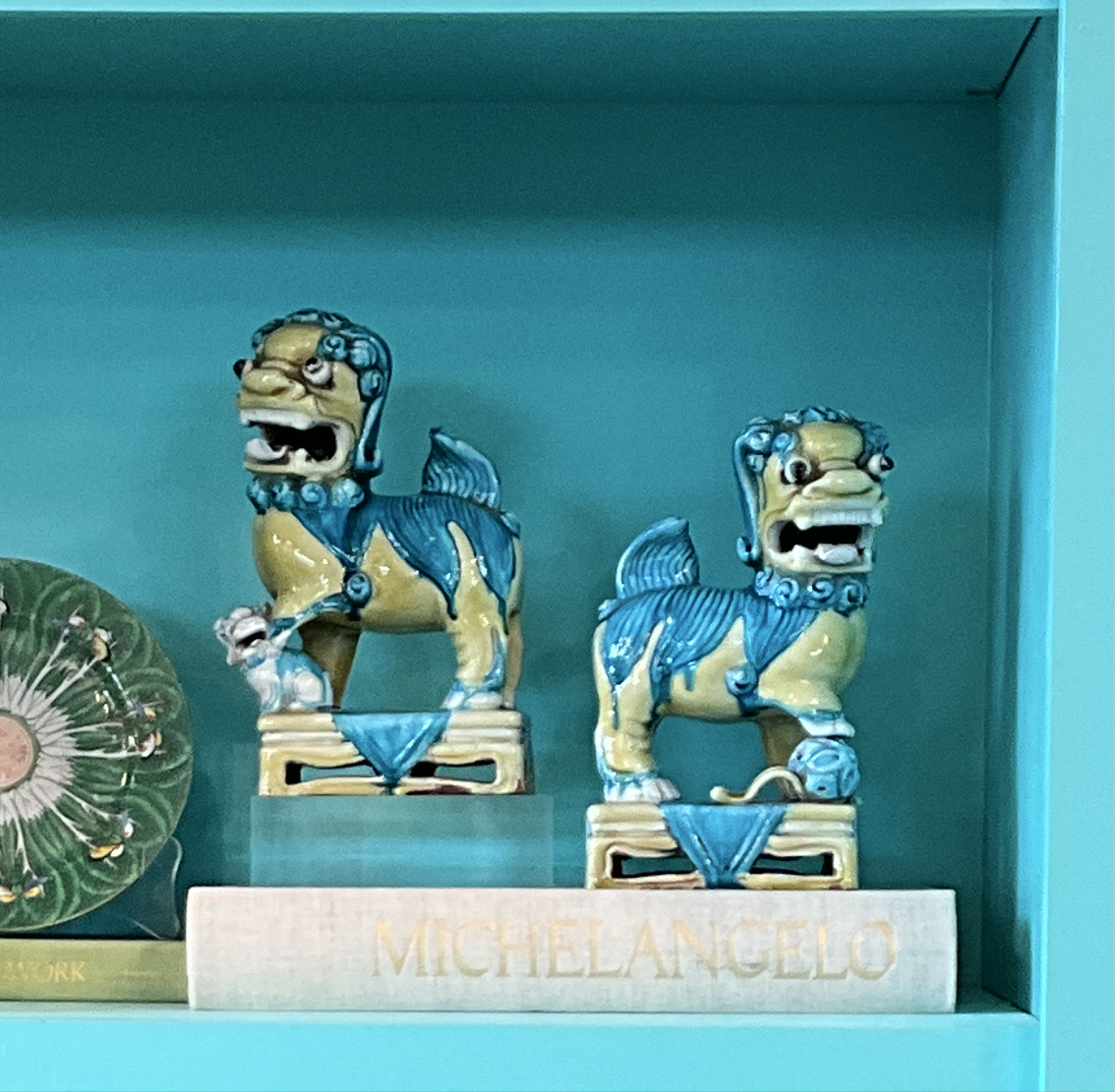 Pair of Yellow & Turquoise Foo Dogs