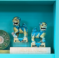 Pair of Yellow & Turquoise Foo Dogs