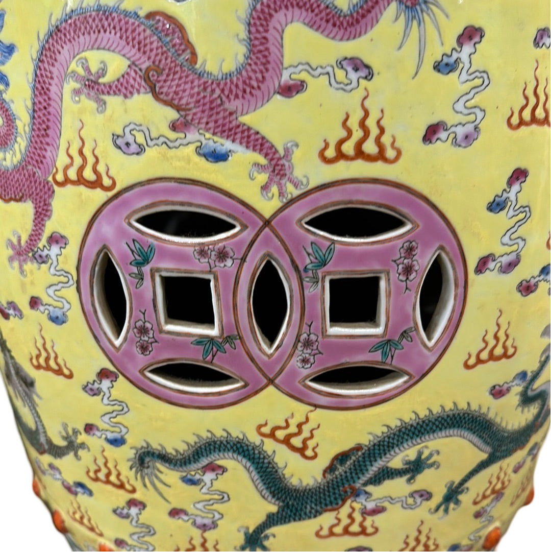 Pair of Chinese Vintage Garden Stools, yellow