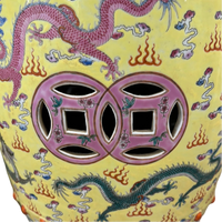 Pair of Chinese Vintage Garden Stools, yellow