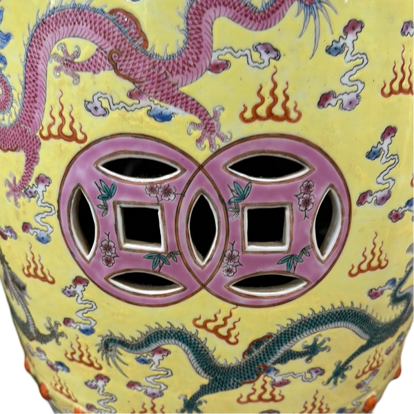 Pair of Chinese Vintage Garden Stools, yellow