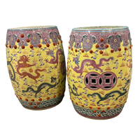 Pair of Chinese Vintage Garden Stools, yellow