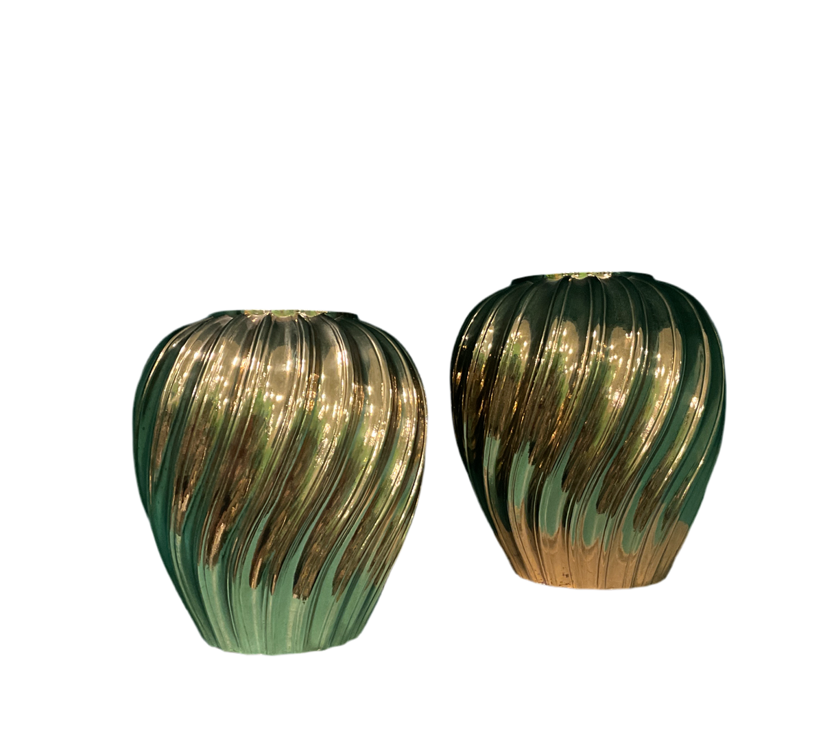 Pair of Ribbed Brass Vases