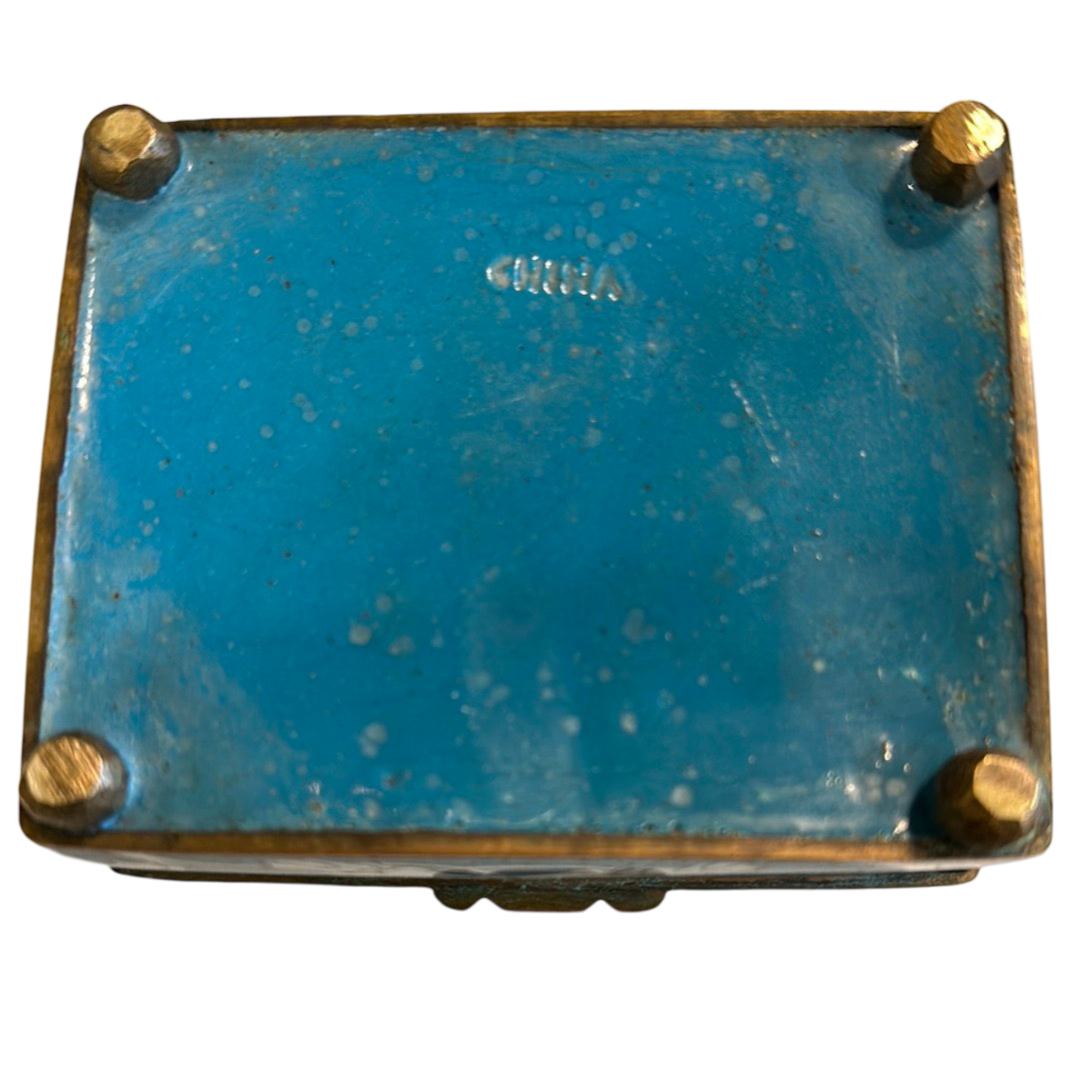Turquoise & White Floral Cloisonne Small Rectangular HInged Box