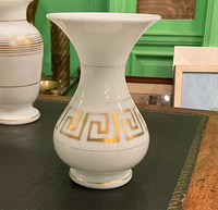 White Opaline Vase w/ Gold Greek Key band