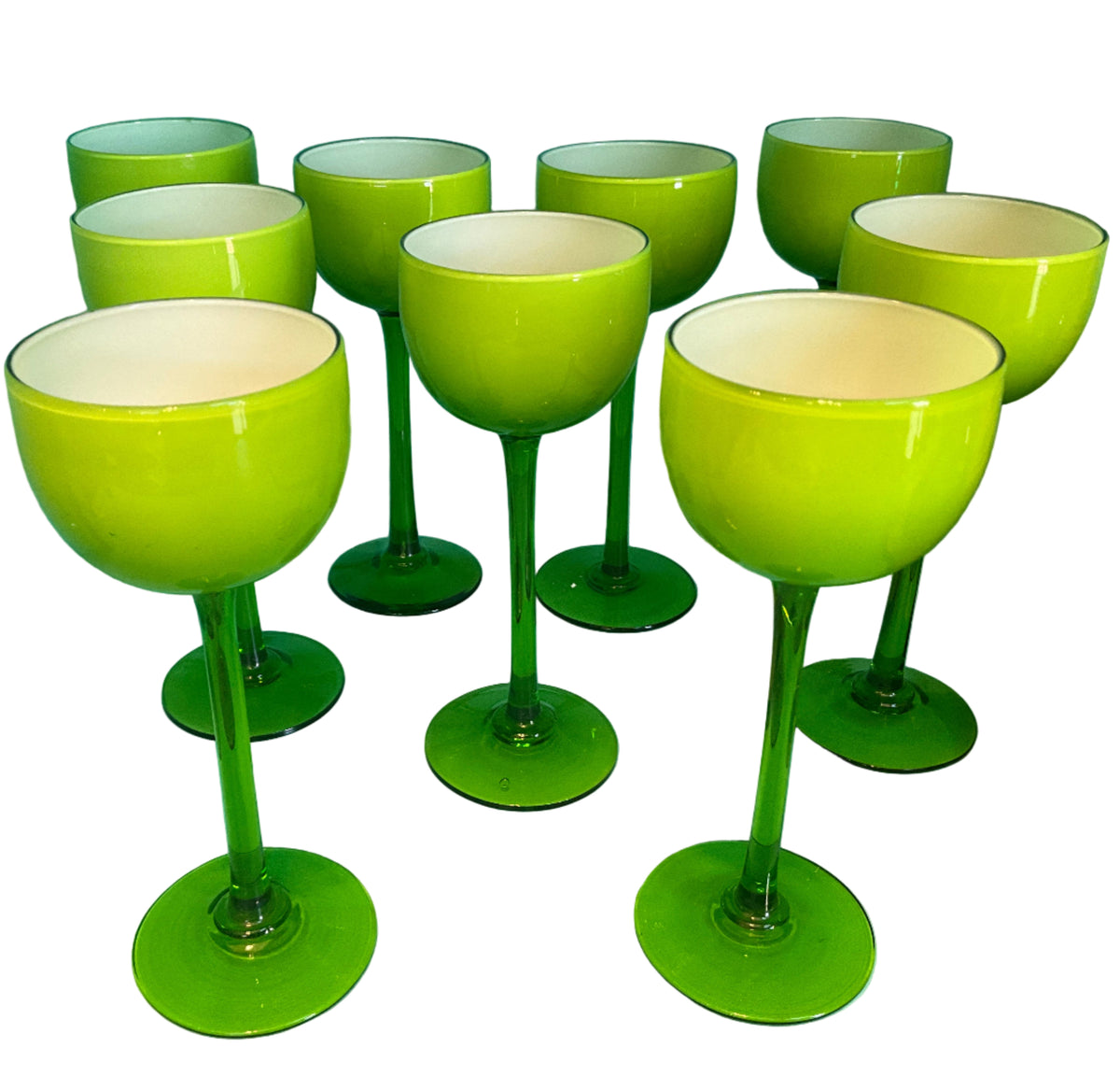 Set of 9 Lime Green Italian wine glasses