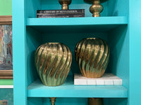 Pair of Ribbed Brass Vases