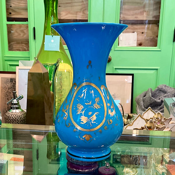 Blue Opaline Vase w/ Gold scroll design
