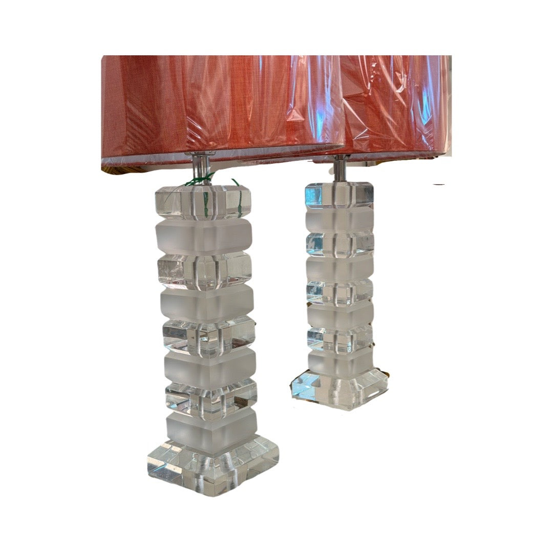 Pair of Stacked Lucite Lamps