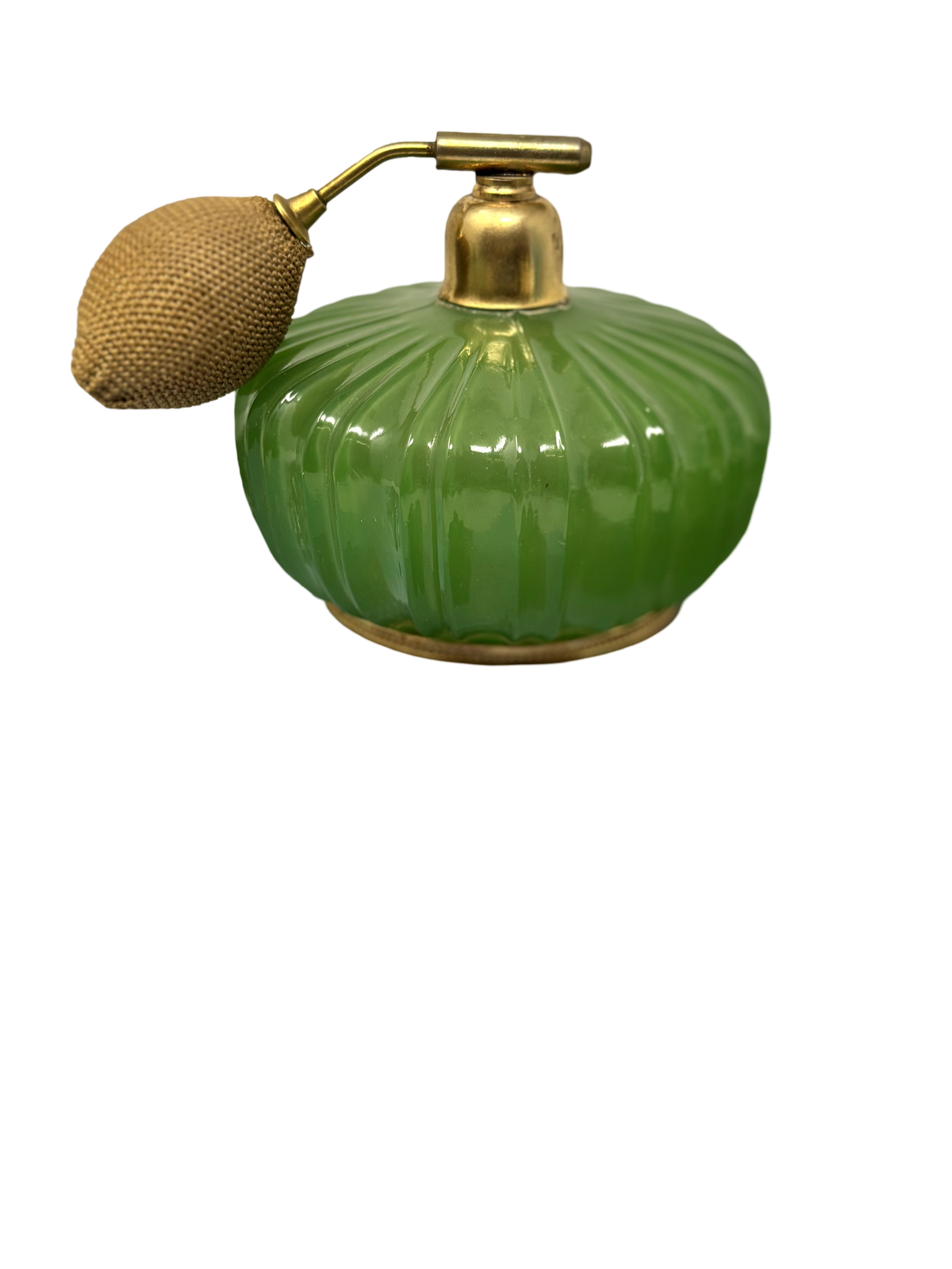 Emerald Green Italian Opaline Nason Fluted Perfume Atomizer w/ Brass Trim
