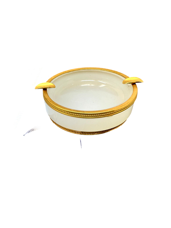 White Opaline Round Ashtray w/ Gilt Bronze