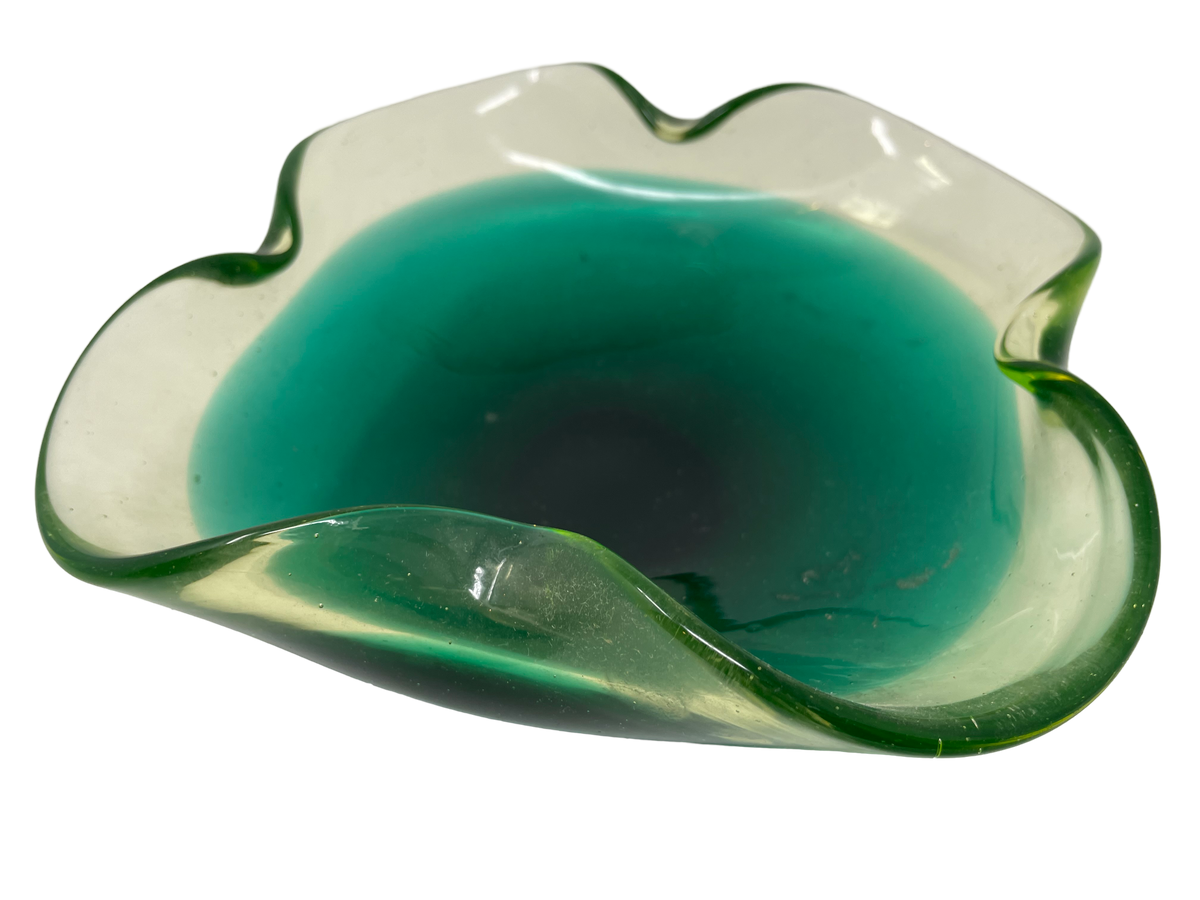 Green & Turquoise Art Glass Bowl