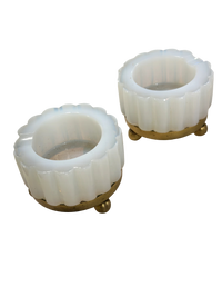 White Fluted Opaline Ashtray w/ Brass Feet