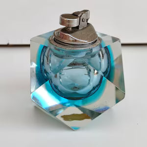 Turquoise Faceted Murano Table Lighter