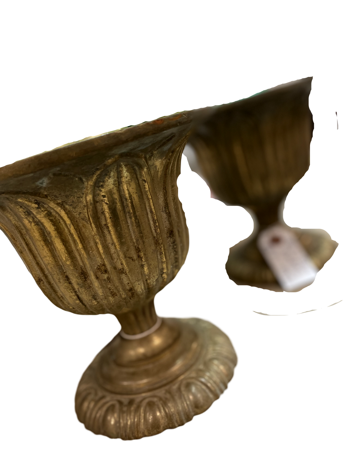 Pair of Heavy Brass flutted 10" Urns with feet