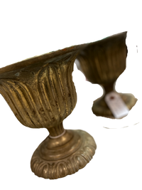 Pair of Heavy Brass flutted 10" Urns with feet