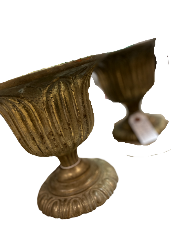 Pair of Heavy Brass flutted 10" Urns with feet