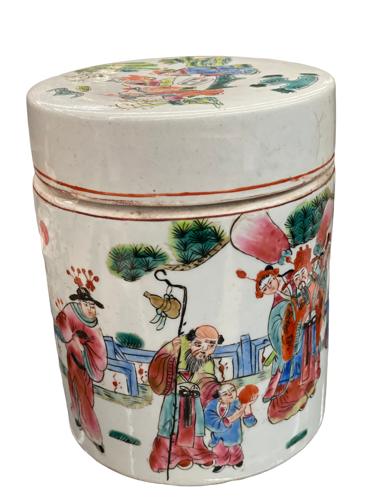 Chinese Export 10" Cylinder Jar with Men