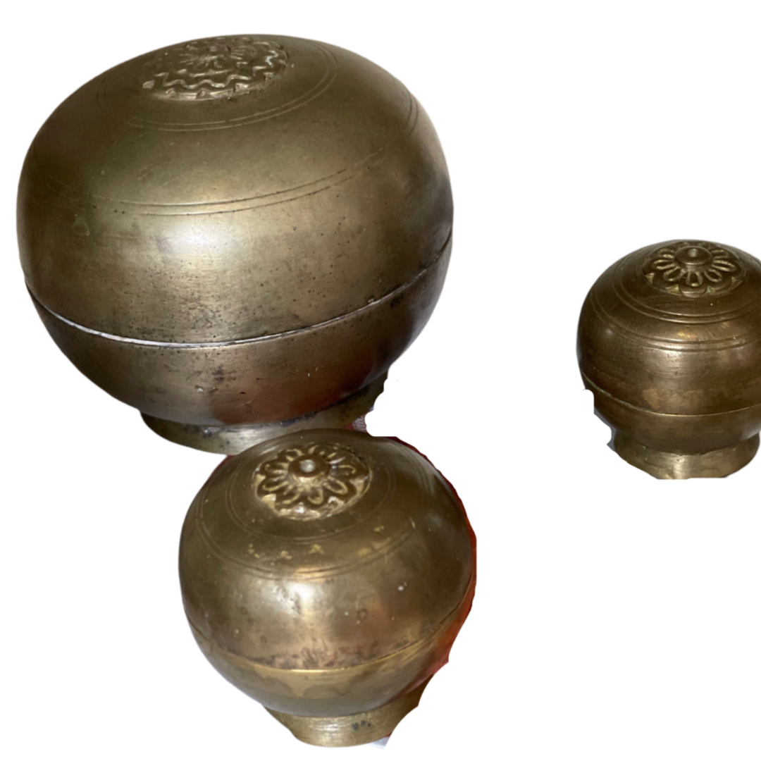 Set of 3 Asian Brass Round Box