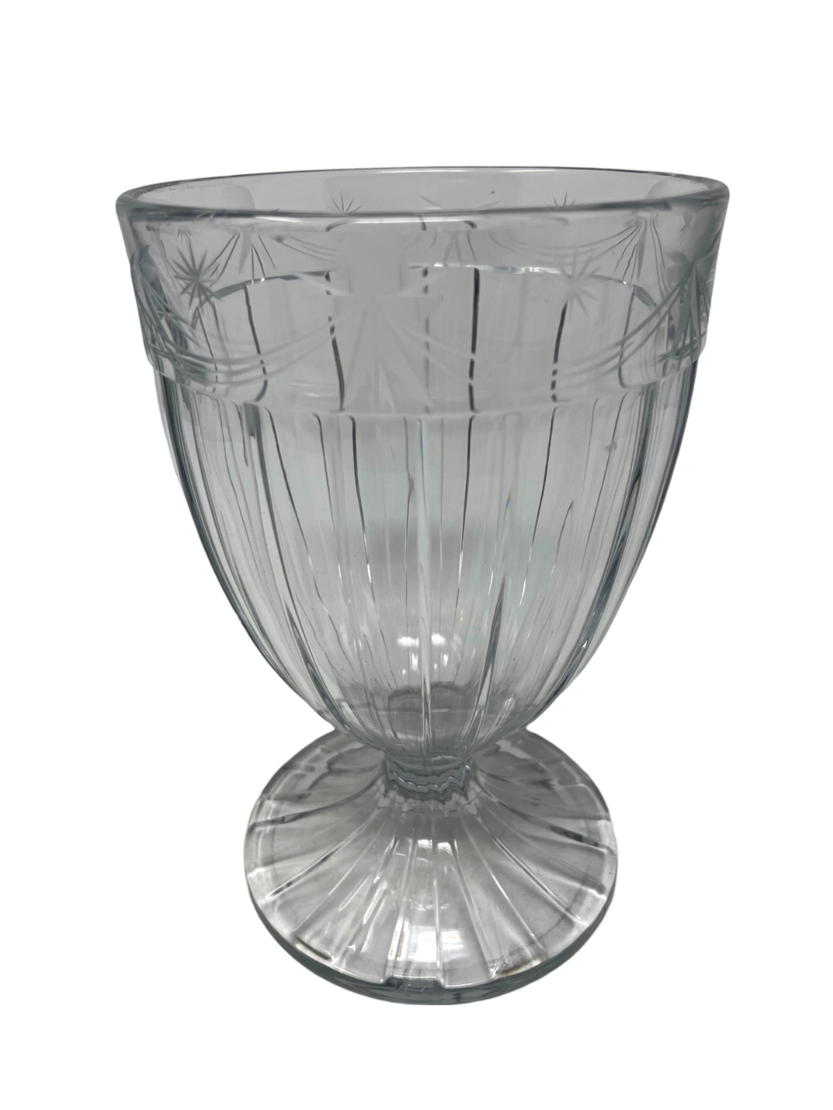 Vintage Footed Vase with Etched Rim