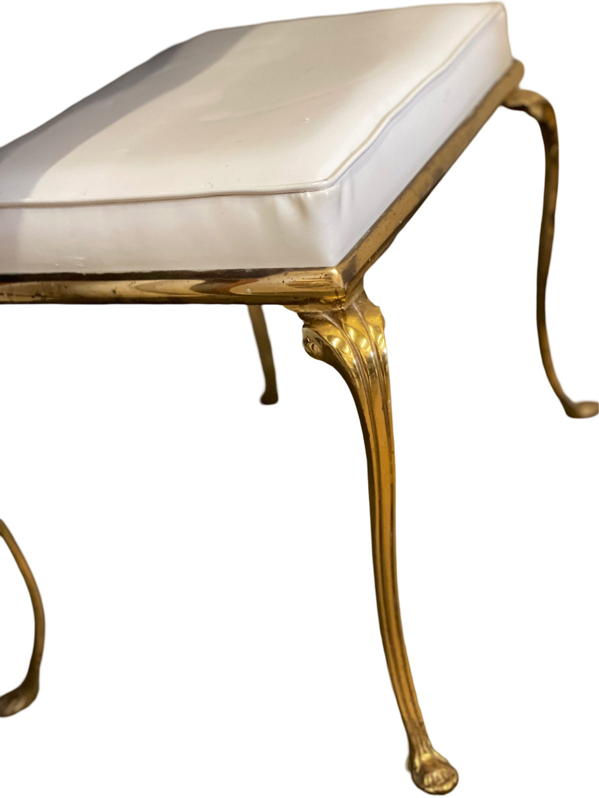 Brass Stool w/ White Vinyl Fabric