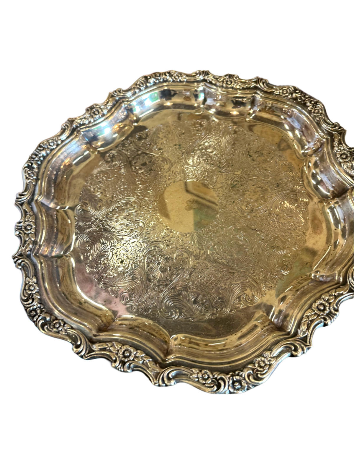 Heavy Silverplate Tray with Scalloped Edge