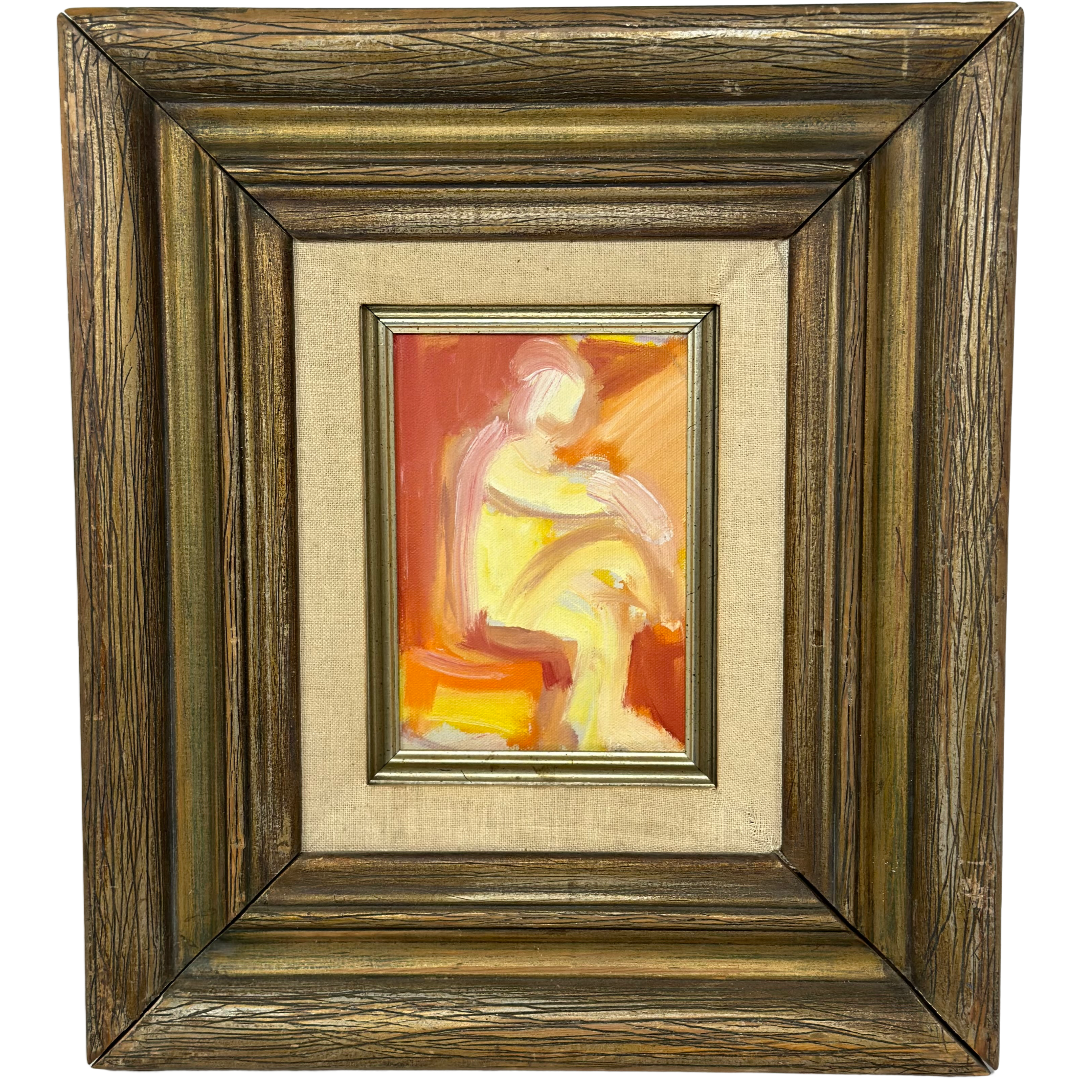 Coral Abstract Nude Painting, Framed