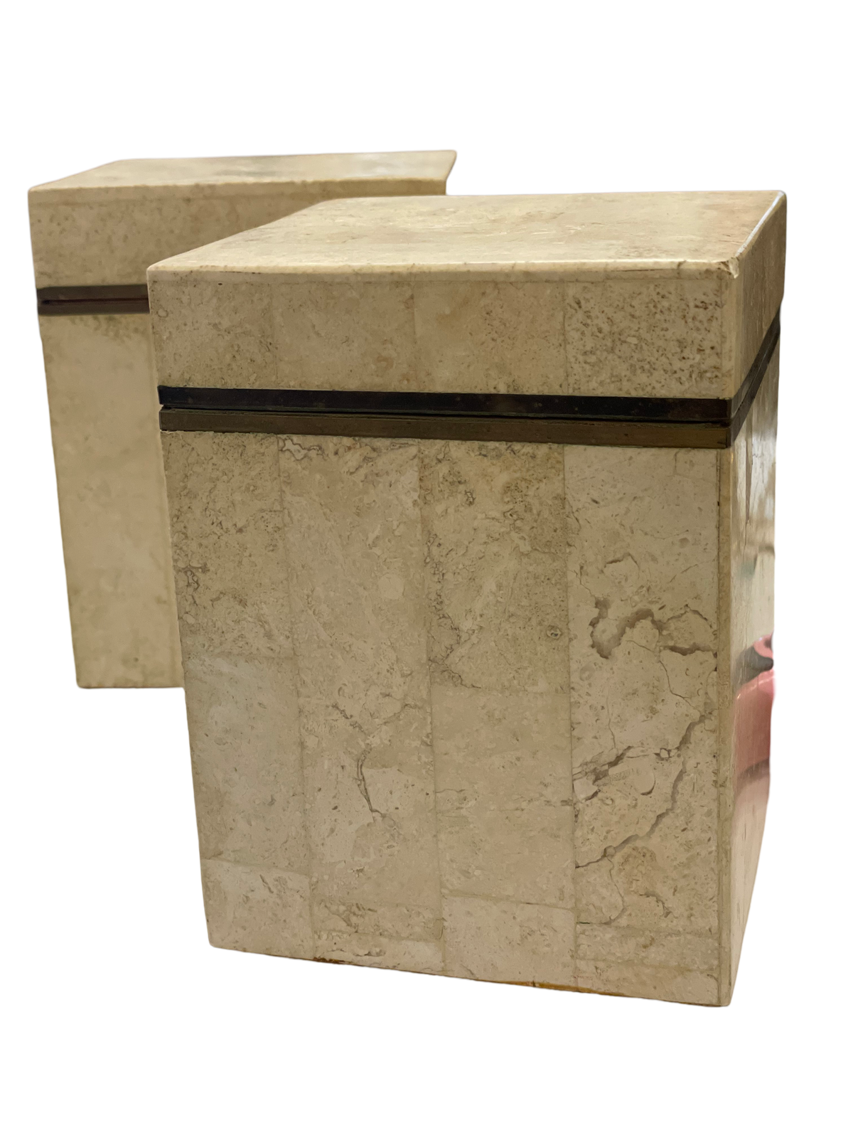 Italian White Marble Tesselated 5" Box w/ Brass