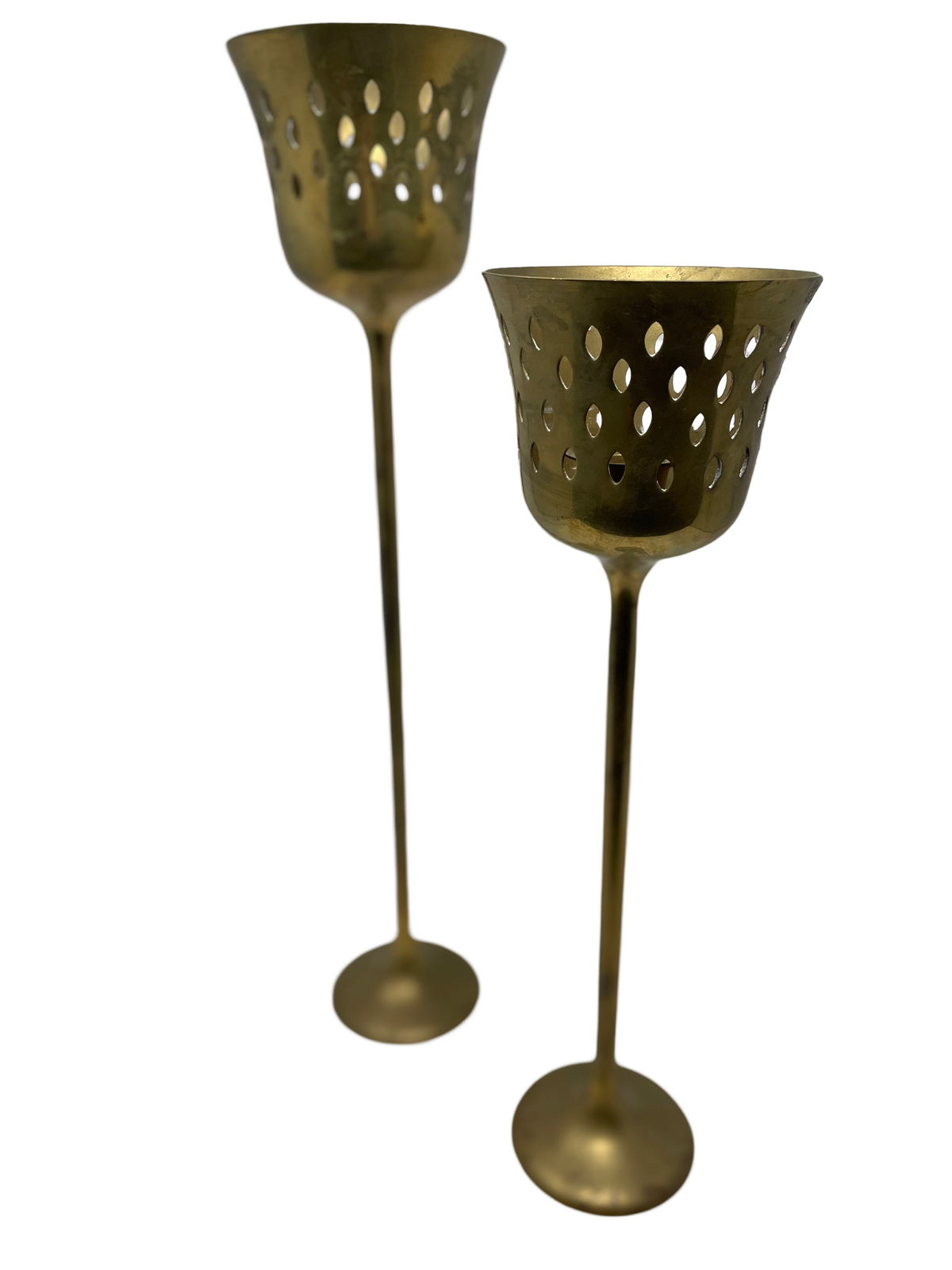 Pair of Brass "Tulip" Candlesticks w/Punched Out Design