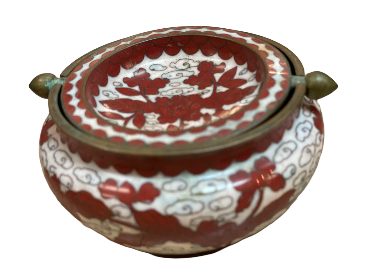 Red Chinese Cloisonne Inscence Holder