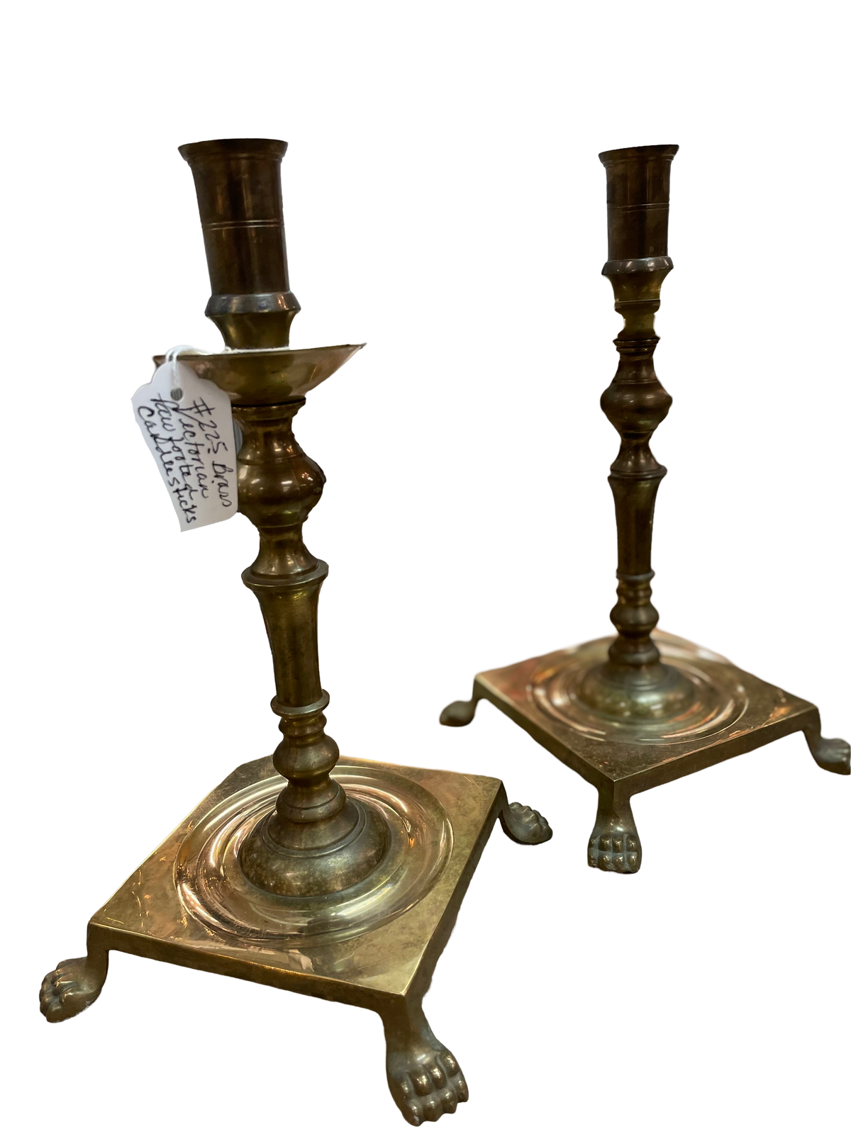 Pair of 10.5" Brass Victorian Candlesticks with Lion's Claw Feet